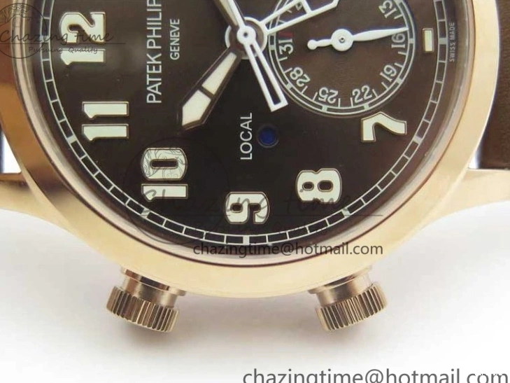 MIROTIME 1219 Calatrava 5524R Pilot Travel Time RG GRF Brown Dial on Brown Leather Strap MIYOTA TopPick 7155